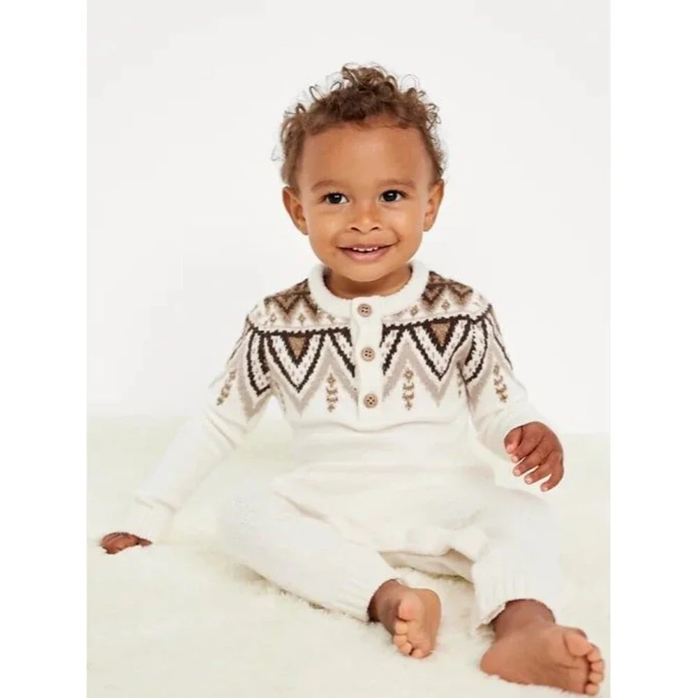 NWT Old Navy Baby SoSoft Fair Isle Long-Sleeve Henley Snap Legs One-Piece 24M